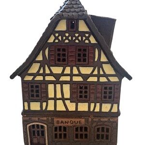 RARE Vintage AF Fait Main France Pottery "Banque" 2pc Alsatian House/Coin Bank